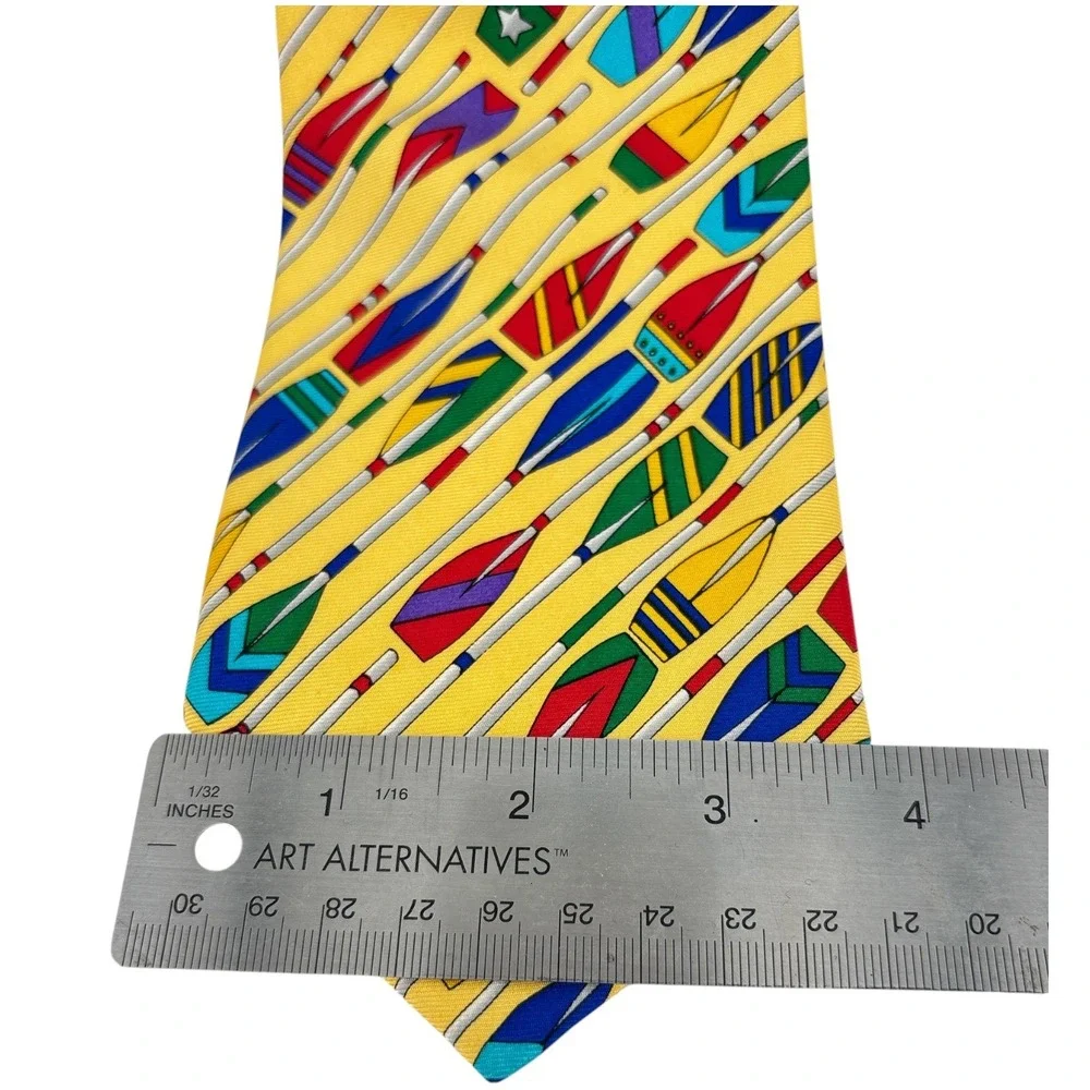 Vintage Alynn Neckwear Silk Tie Yellow Rowing Oars Made in USA Novelty 58
